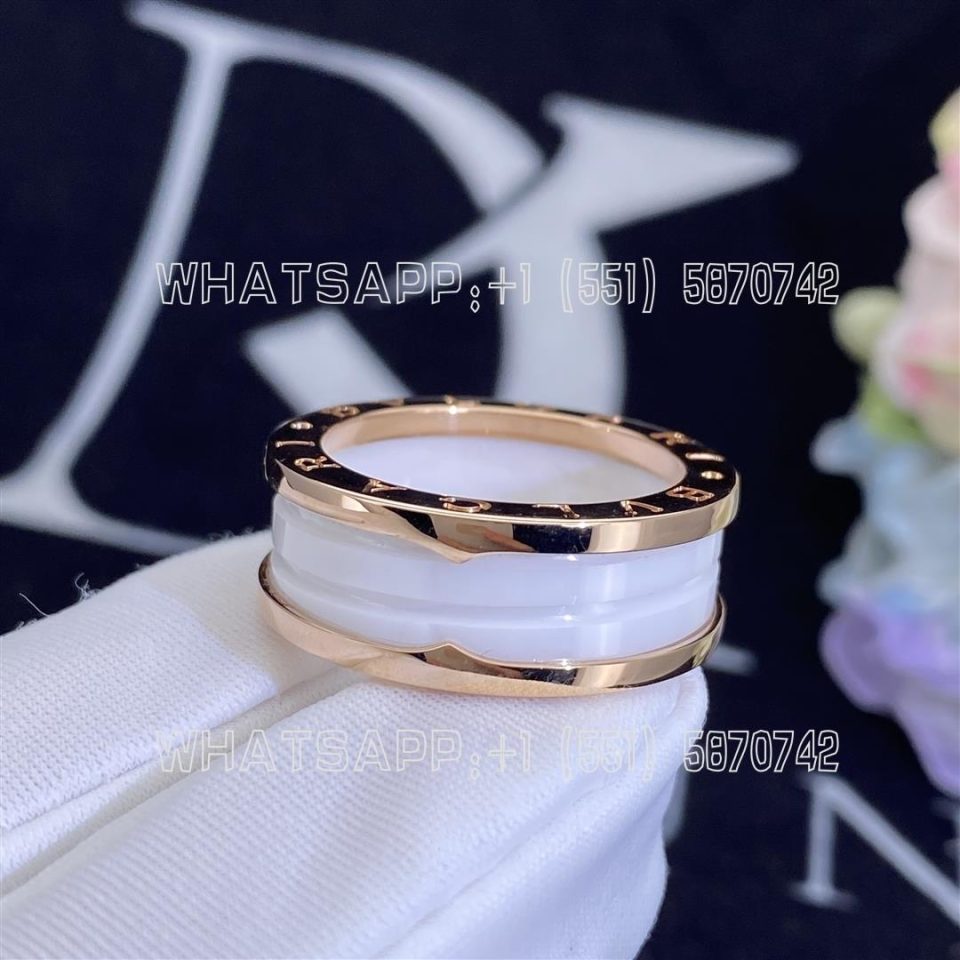 Custom Jewelry Bulgari B.zero1 White Ceramic Sprial and Rose Gold Ring AN855964