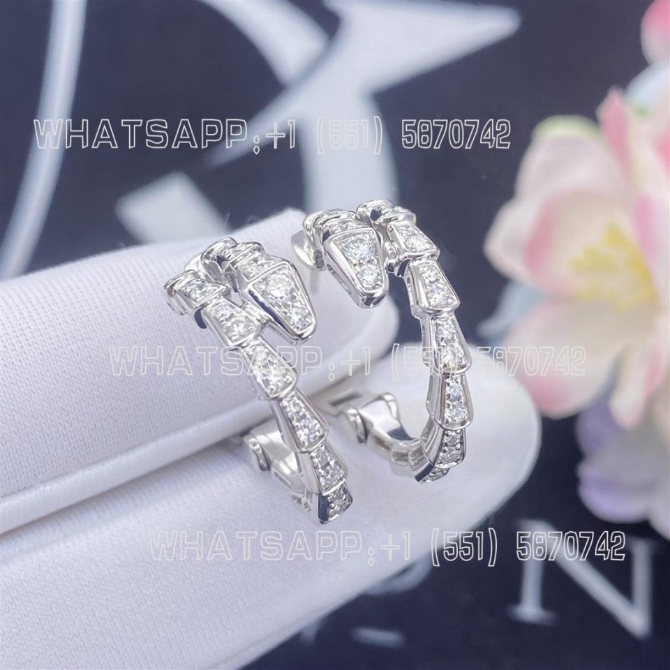 Custom Jewelry Bulgari Serpenti Viper 18K White Gold earrings set with pavé diamonds 358360