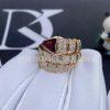 Custom Jewelry Bulgari Serpenti Viper Twp-Coil Ring in 18K Rose Gold with Full Pave Diamonds and a Rubellite on the Head