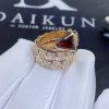 Custom Jewelry Bulgari Serpenti Viper Twp-Coil Ring in 18K Rose Gold with Full Pave Diamonds and a Rubellite on the Head