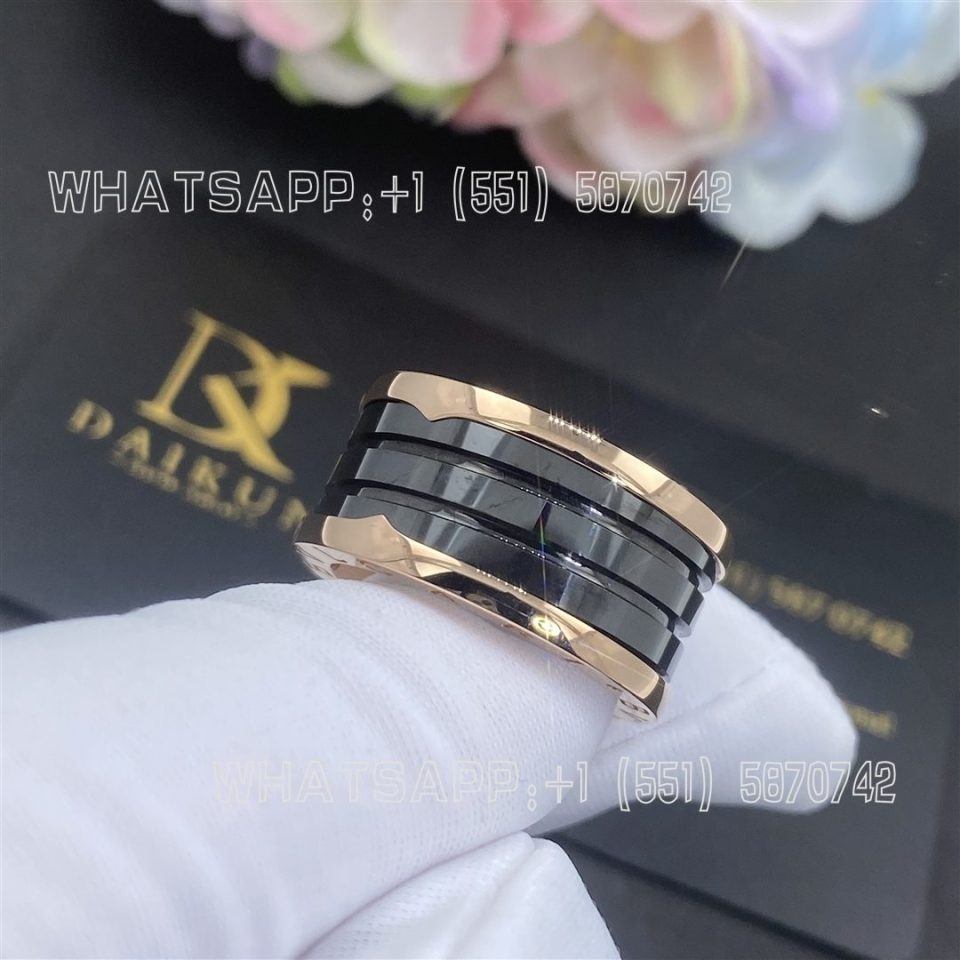 Custom Jewelry Bulgari B.zero1 Black Ceramic and Rose Gold four-band Ring 345846