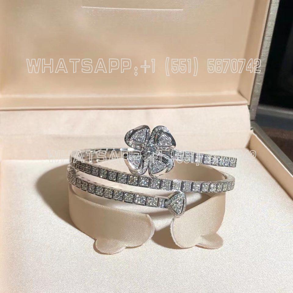 Custom Jewelry Bulgari Fiorever Bracelet 18K White Gold set with a central diamond and Pavé Diamonds BR858205