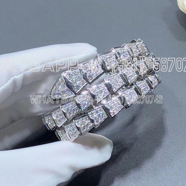 Custom Jewelry Bulgari Serpenti two-coil bracelet in 18K White Gold, set with full pavé diamonds 345203