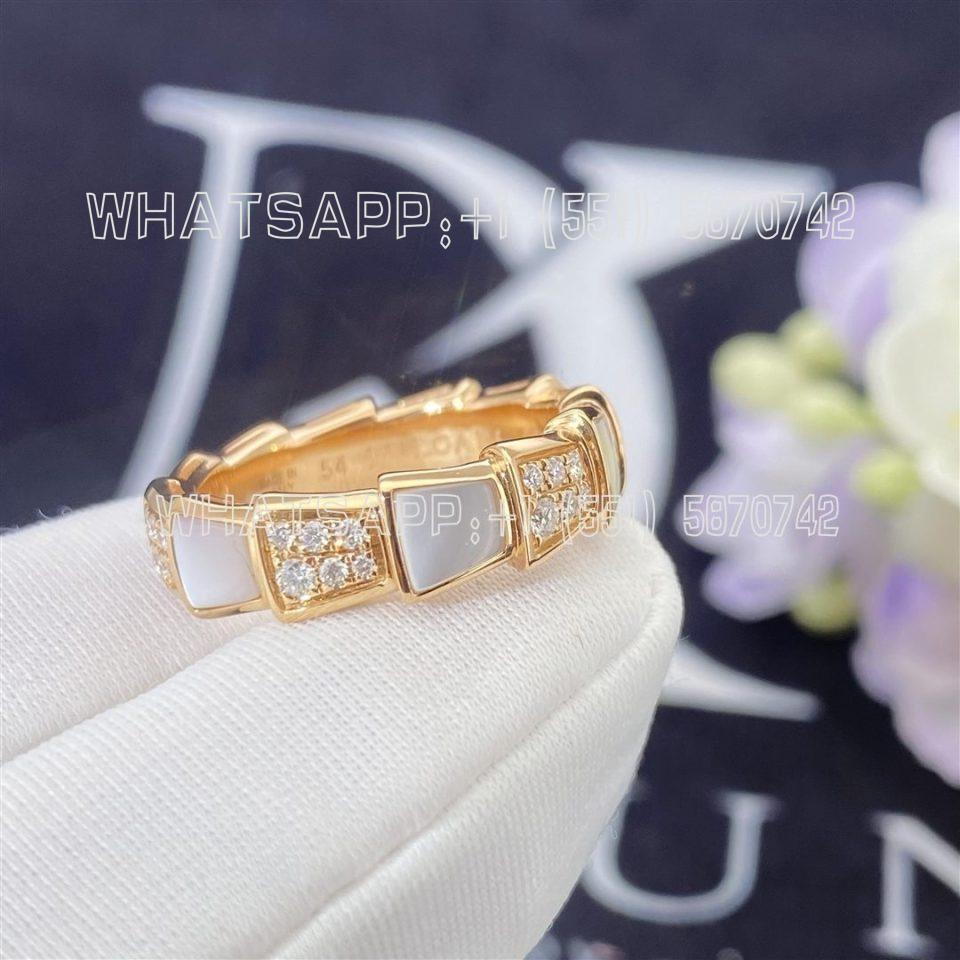 Custom Jewelry Bulgari Serpenti Viper band Ring 18K Rose Gold，Mother of Pearls and pavé diamonds Ring 353236