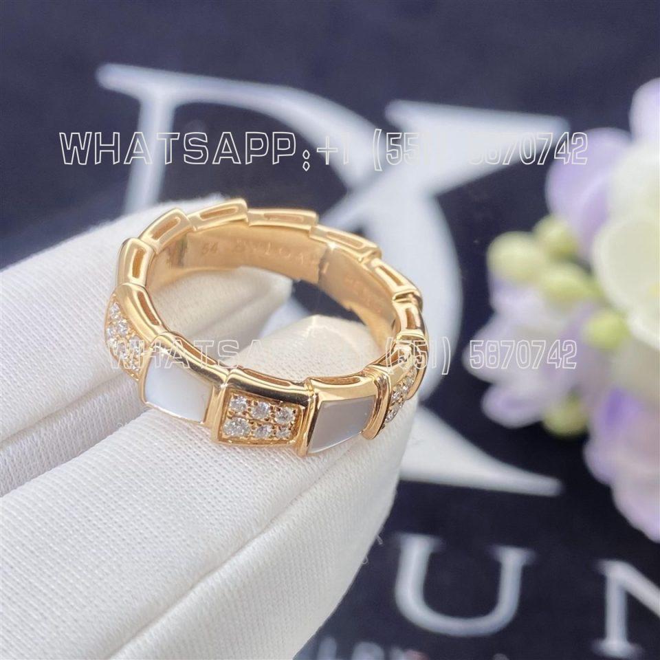Custom Jewelry Bulgari Serpenti Viper band Ring 18K Rose Gold，Mother of Pearls and pavé diamonds Ring 353236