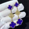 Custom Jewelry Van Cleef & Arpels Magic Alhambra Earrings, 3 Motifs Blue Agate Yellow Gold and Diamond