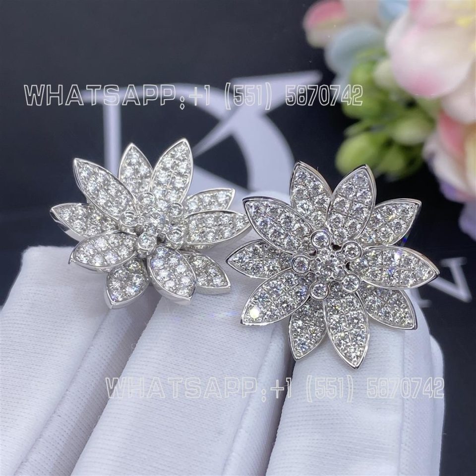 Custom Jewelry Van Cleef & Arpels Lotus earrings, medium model 18K white gold and Diamond VCARO96C00
