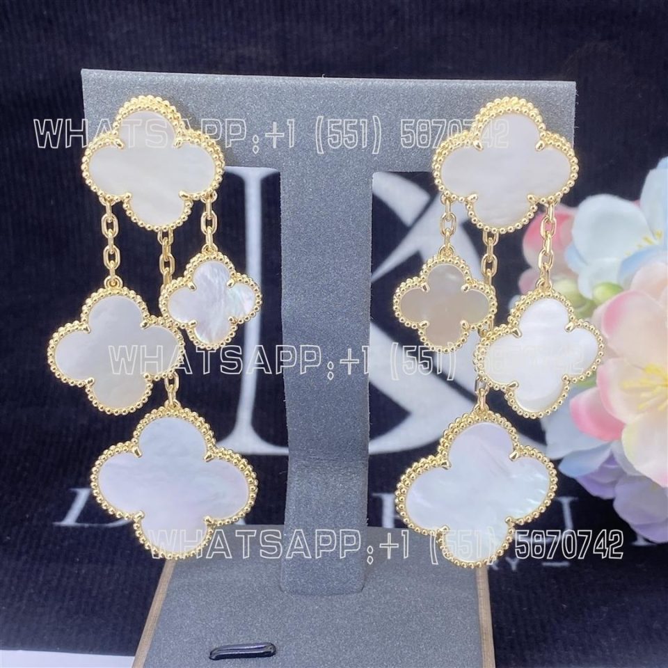Custom Jewelry Van Cleef & Arpels Magic Alhambra earrings, 4 motifs 18K Yellow Gold and Mother-of-pearl VCARD78900