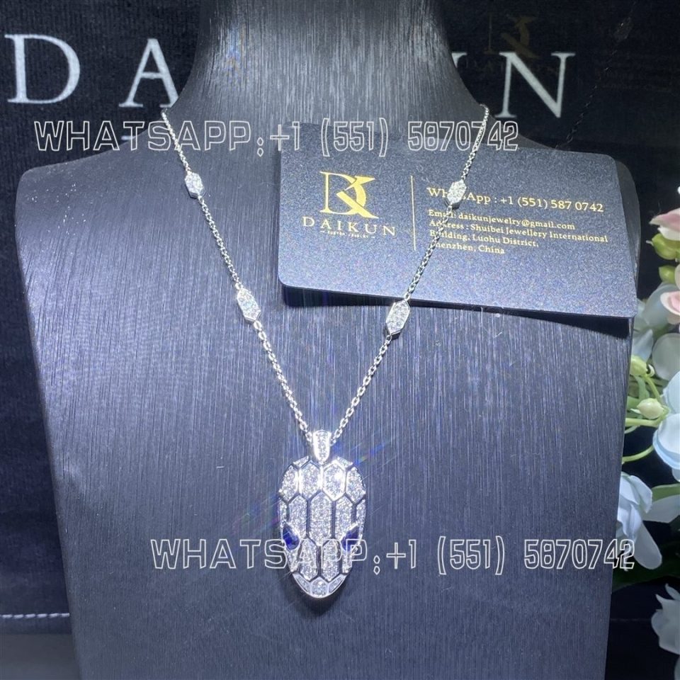 Custom Jewelry Bulgari Serpenti Necklace 18K White Gold set with pavé diamonds pendant CL857880