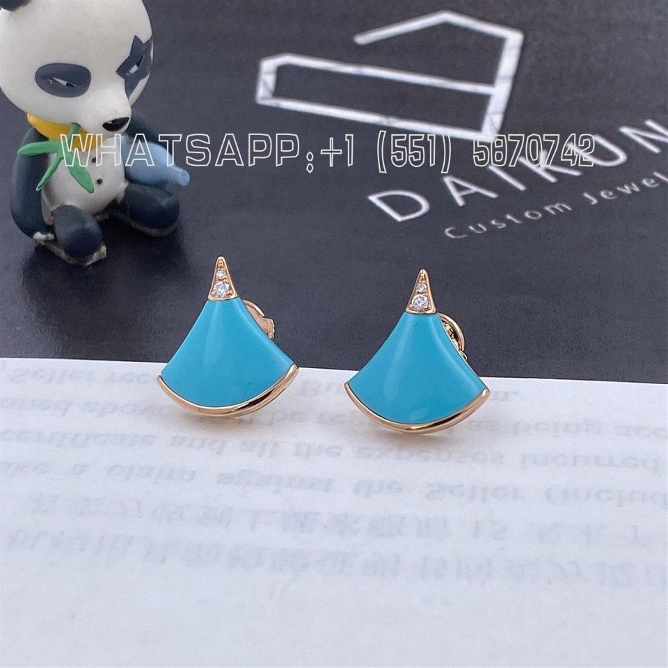 Custom Bvlgari Divas’ Dream 18k Rose Gold Turquoise Diamond Earrings