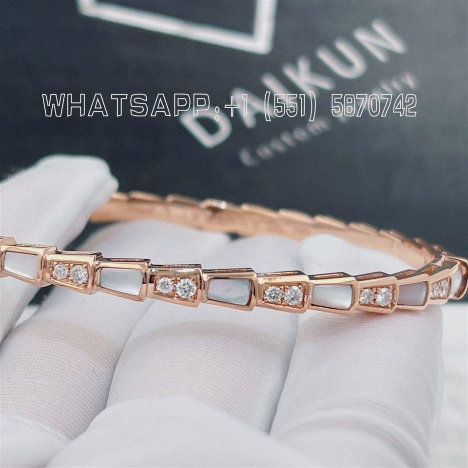 Custom Bvlgari Serpenti Viper 18K Rose Gold Mother-of-pearl Inserts and Pavé Diamonds Bracelet