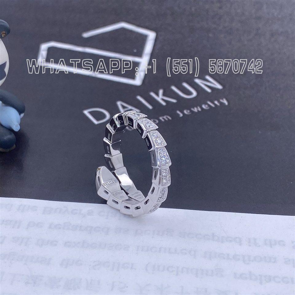 Custom Bvlgari Serpenti Viper 18k White Gold Ring Set with Pavé Diamonds