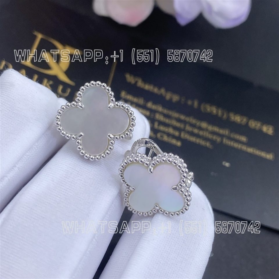 Custom Jewelry Van Cleef & Arpels Vintage Alhambra Earrings White Gold Mother-of-pearl VCARF48600