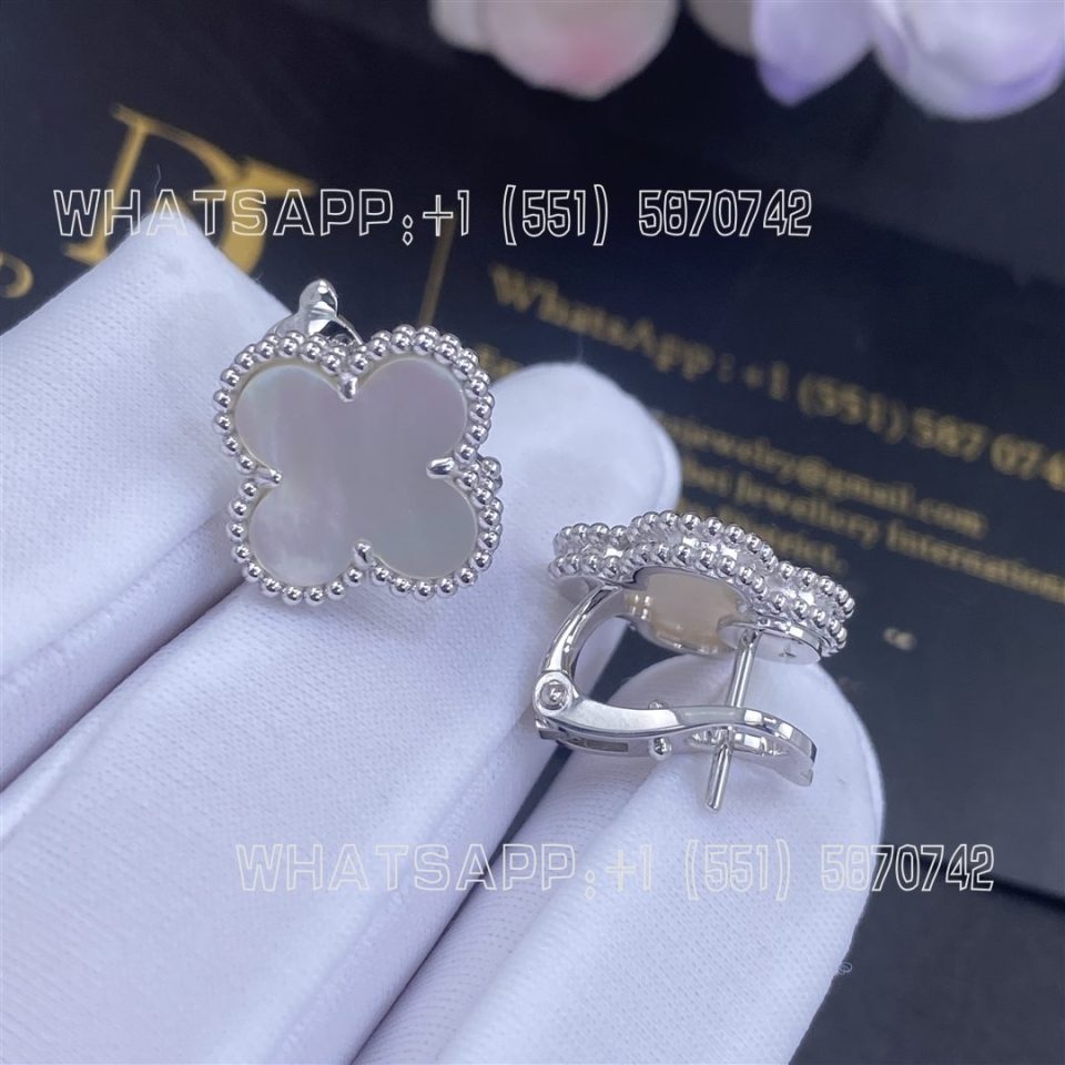 Custom Jewelry Van Cleef & Arpels Vintage Alhambra Earrings White Gold Mother-of-pearl VCARF48600