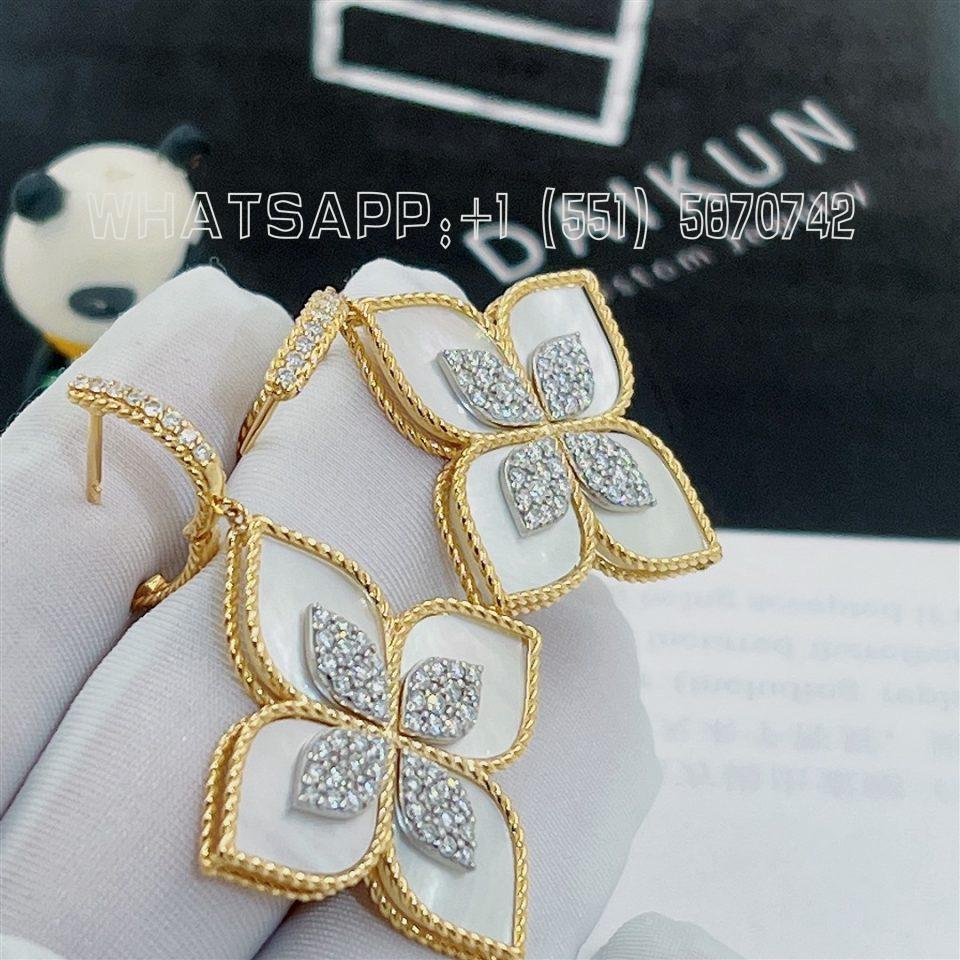 Custom Roberto Coin 18K Venetian Princess Mother Of Pearl & Amp Diamond Large Flower Drop Earrings - 18K Yellow Gold