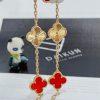 Custom Jewelry Van Cleef & Arpels Vintage Alhambra Bracelet 5 Motifs, Guilloché 18k Yellow Gold and Carnelian