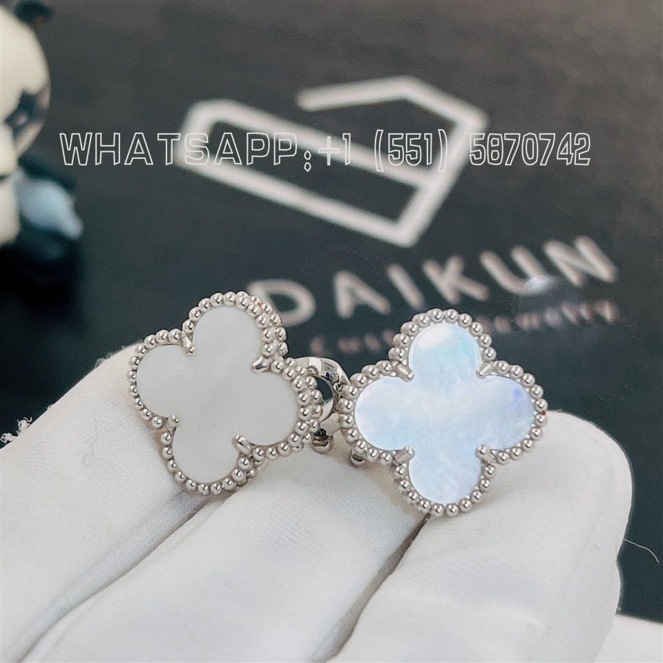 Custom Van Cleef & Arpels Vintage Alhambra Earrings White Gold Mother-of-pearl