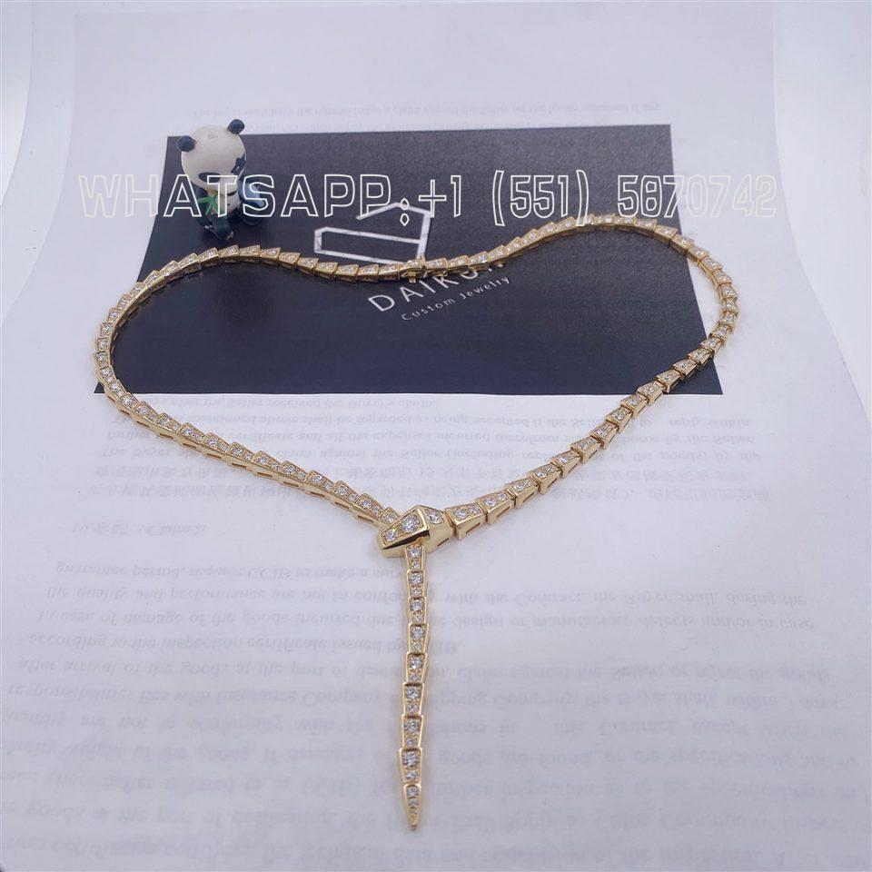 Custom Bvlgari Serpenti Viper 18K Yellow Gold Full Diamond Pave Snake Necklace 351090