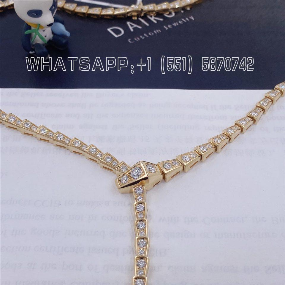 Custom Bvlgari Serpenti Viper 18K Yellow Gold Full Diamond Pave Snake Necklace 351090