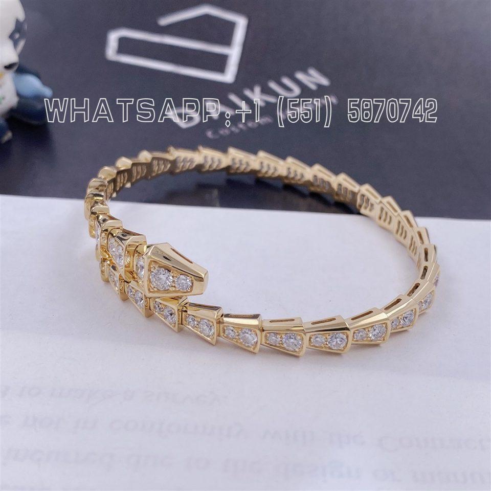 Custom Bvlgari Serpenti Viper One-coil Thin Bracelet in 18K Yellow Gold and Full Pavé Diamonds