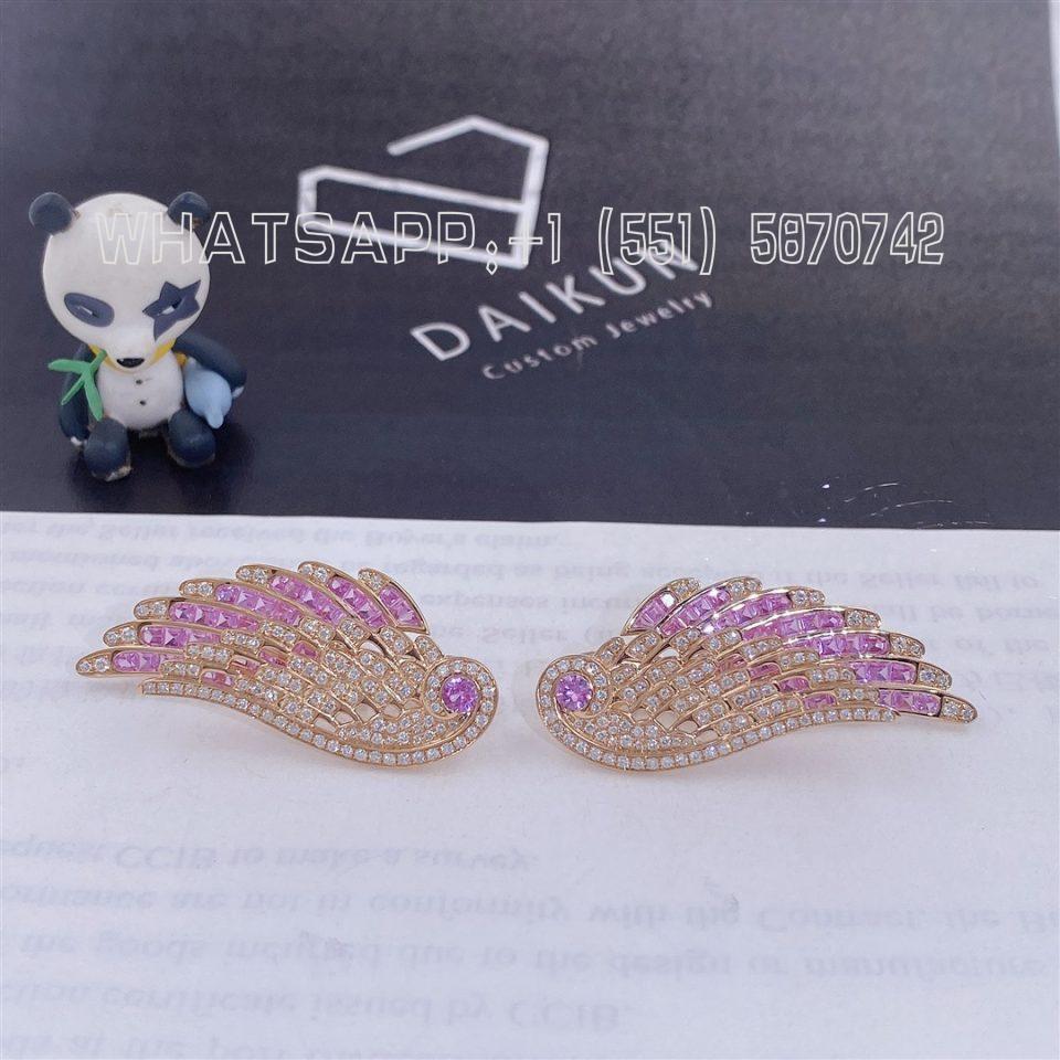 Custom Garrard Wings Embrace Pink Sapphire and Diamond Drop Earrings In 18ct Rose Gold