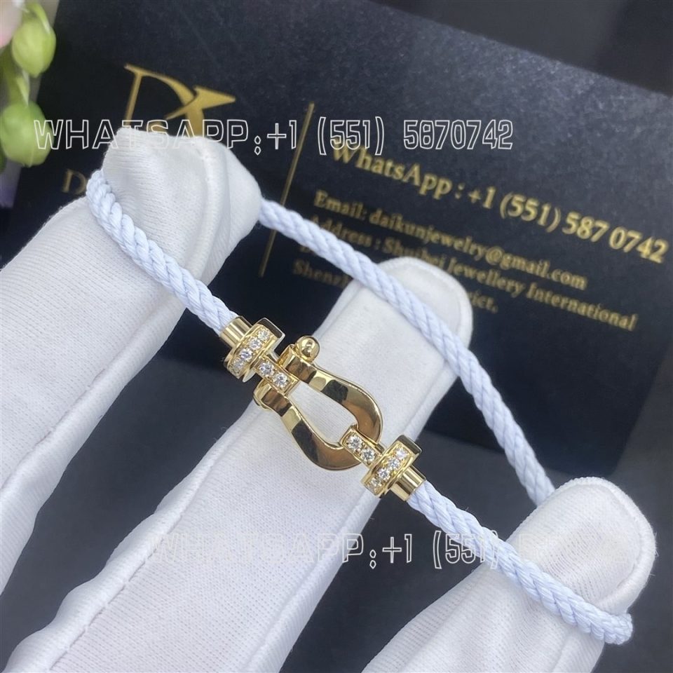 Custom Jewelry Fred Force 10 Bracelet 18k yellow gold and diamonds medium model White Cable 0B0070- 6B0285