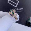 Custom Jewelry Bulgari Serpenti 18k Rose Gold Ring Set with Blue Sapphire Eyes Malachite Elements and Pavé Diamonds