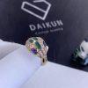 Custom Jewelry Bulgari Serpenti 18k Rose Gold Ring Set with Blue Sapphire Eyes Malachite Elements and Pavé Diamonds