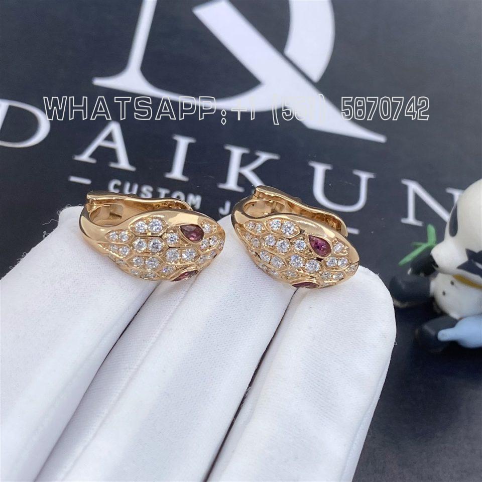 Custom Jewelry Bulgari Serpenti earrings in 18k pink gold with rubellite and pavé diamonds 352726 OR857722