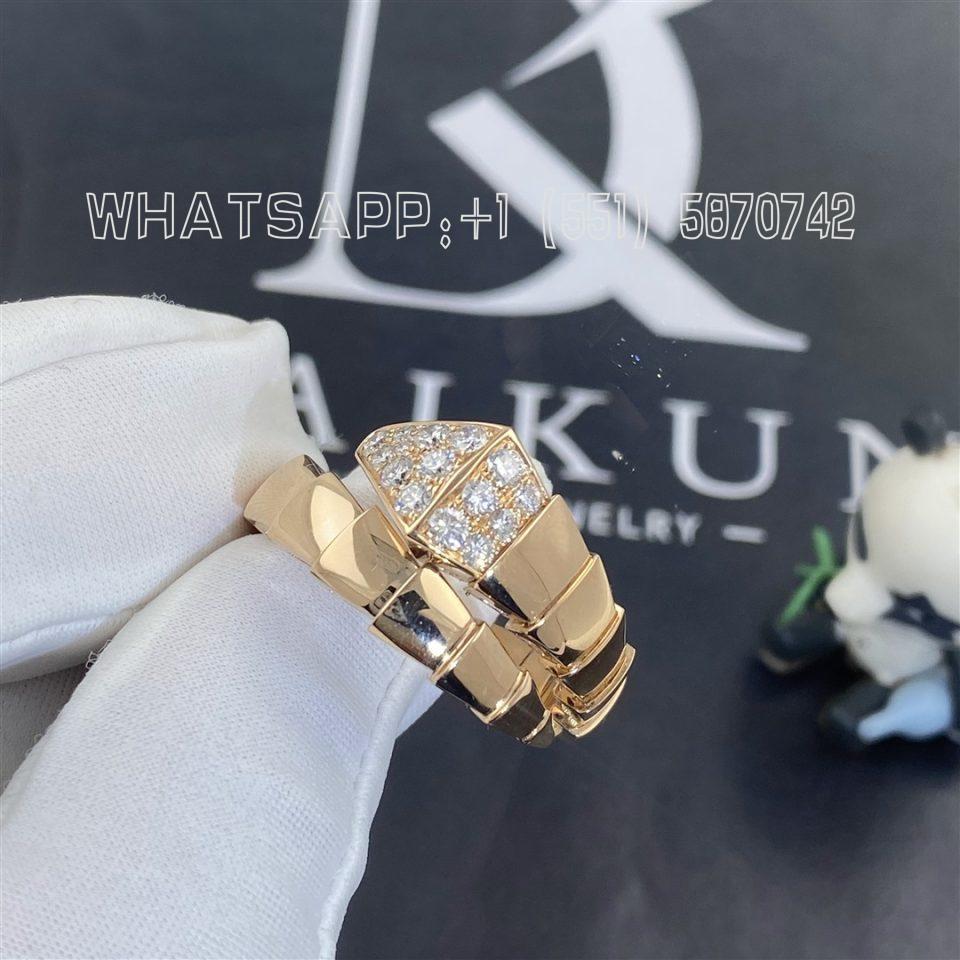 Custom Jewelry Bulgari Serpenti Viper One-coil Ring 18k Rose Gold Set with Pavé Diamonds on the Head 345206
