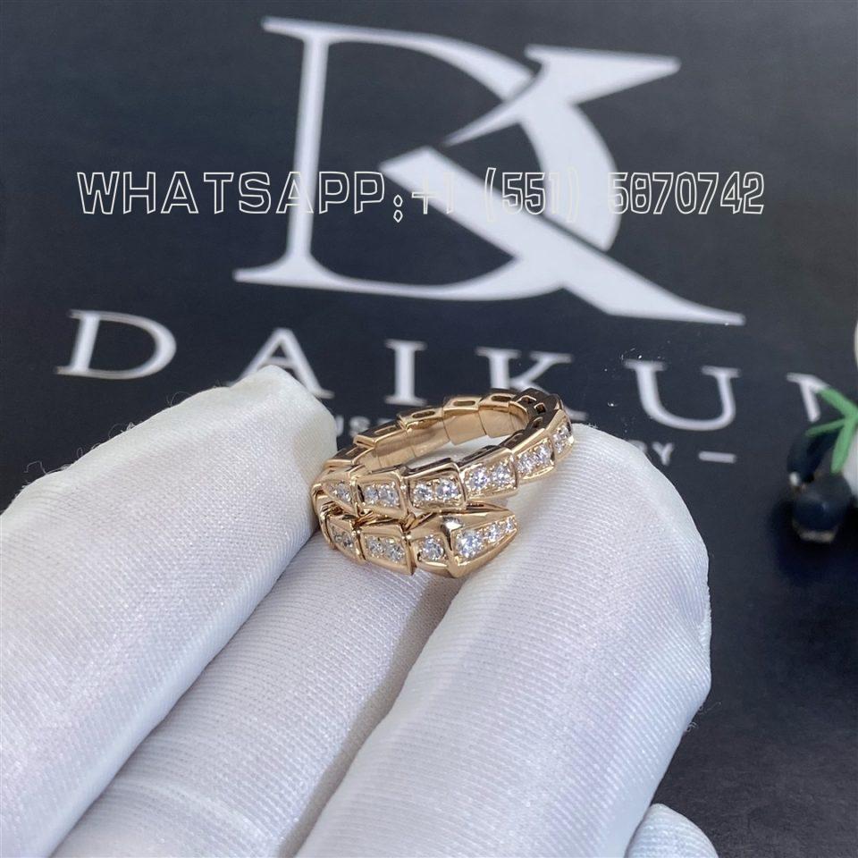 Custom Jewelry Bvlgari Serpenti Viper 18k Rose Gold Ring Set with Pavé Diamonds 356873