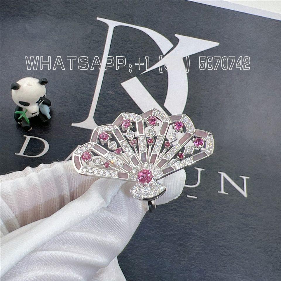 Custom Jewelry Fanfare Symphony Diamond and Pink Tourmaline Ring In 18K White Gold with Pink Opal