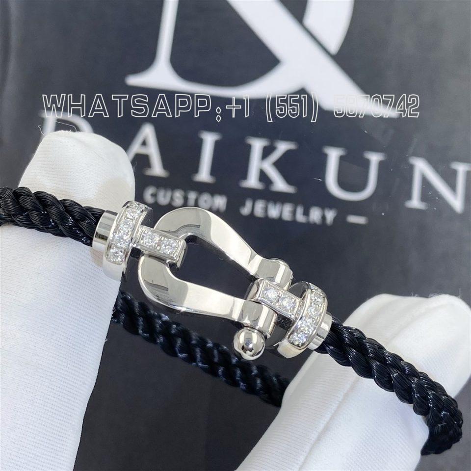 Custom Jewelry Fred Force 10 Bracelet 18k White Gold and Diamonds Large Model Black Cable