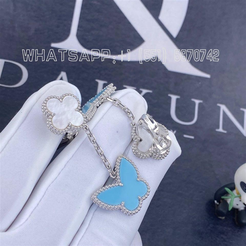 Custom Jewelry Van Cleef & Arpels Lucky Alhambra earrings 2 motifs White gold, Mother-of-pearl, Turquoise VCARD79800