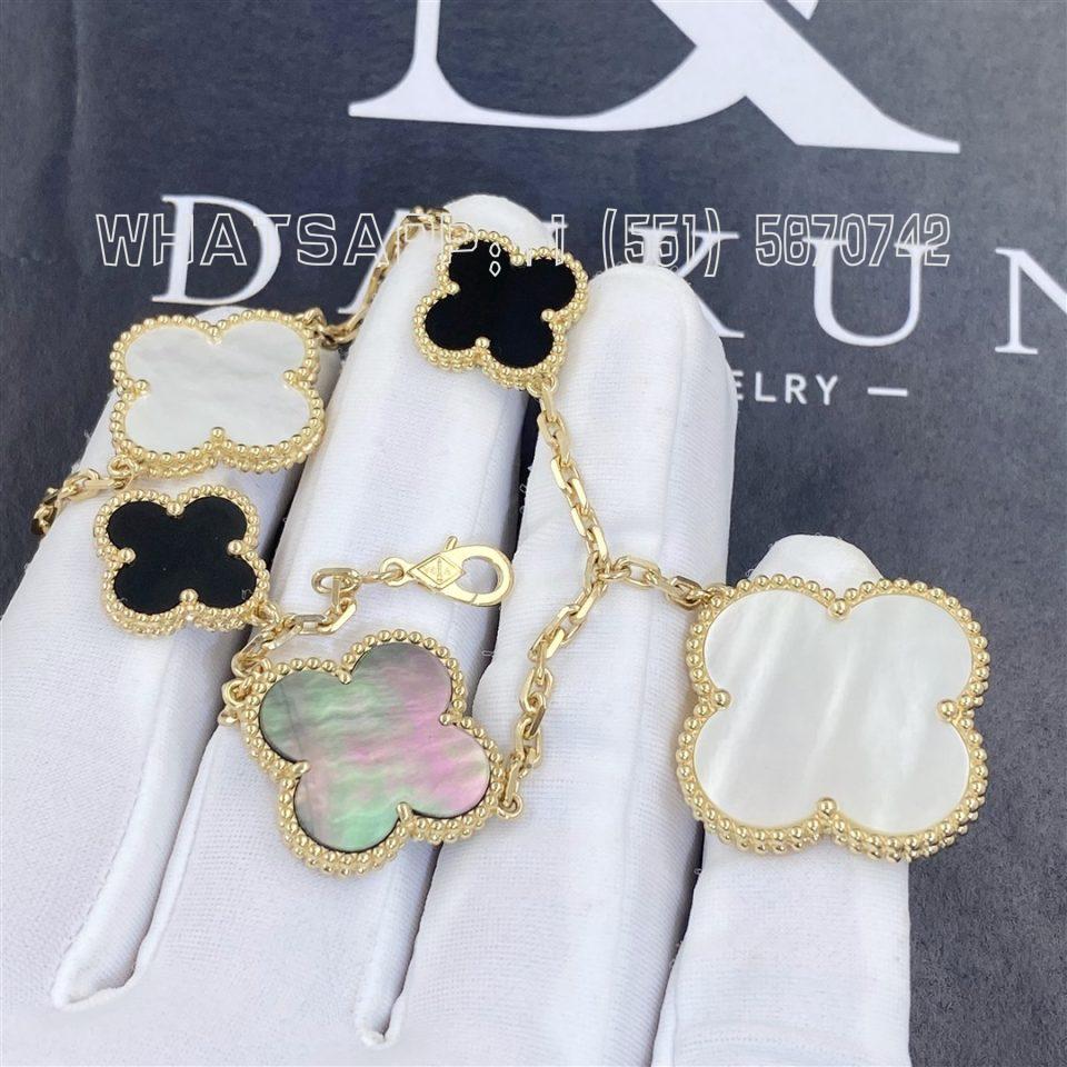 Custom Jewelry Van Cleef & Arpels Magic Alhambra Bracelet 5 Motifs Yellow Gold Mother-of-pearl, Onyx VCARD78700