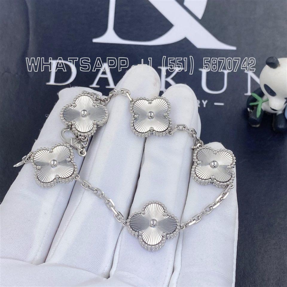 Custom Jewelry Van Cleef & Arpels Vintage Alhambra Bracelet 5 Motifs White Gold
