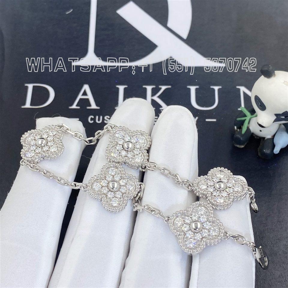 Custom Jewelry Van Cleef & Arpels Vintage Alhambra Bracelet 5 Motifs White Gold Diamond VCARA41500