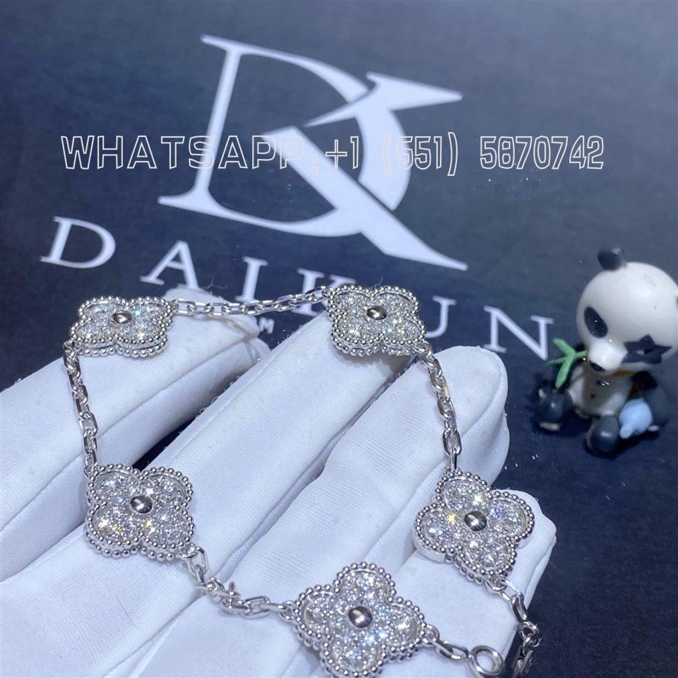 Custom Jewelry Van Cleef & Arpels Vintage Alhambra Bracelet 5 Motifs White Gold Diamond VCARA41500