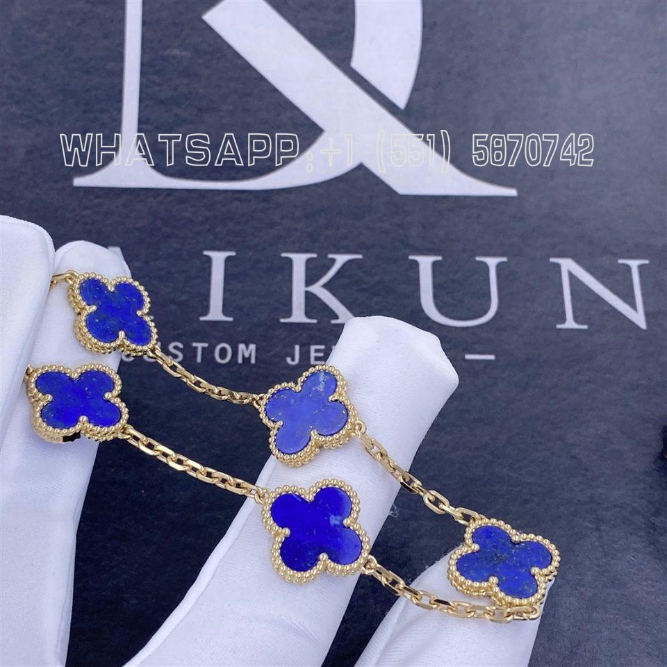 Custom Jewelry Van Cleef & Arpels Vintage Alhambra Bracelet 5 Motifs Yellow Gold Lapis Lazuli