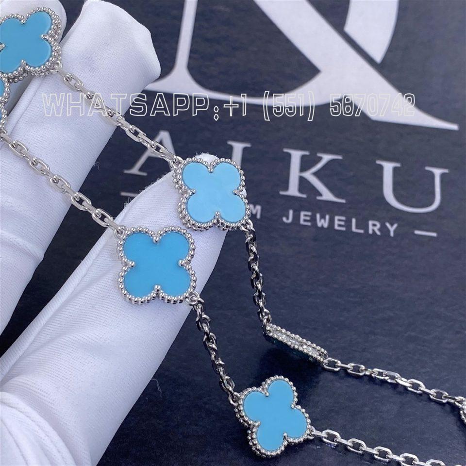 Custom Jewelry Van Cleef & Arpels Vintage Alhambra Necklace 10 Motifs White Gold Turquoise – VCARB84900