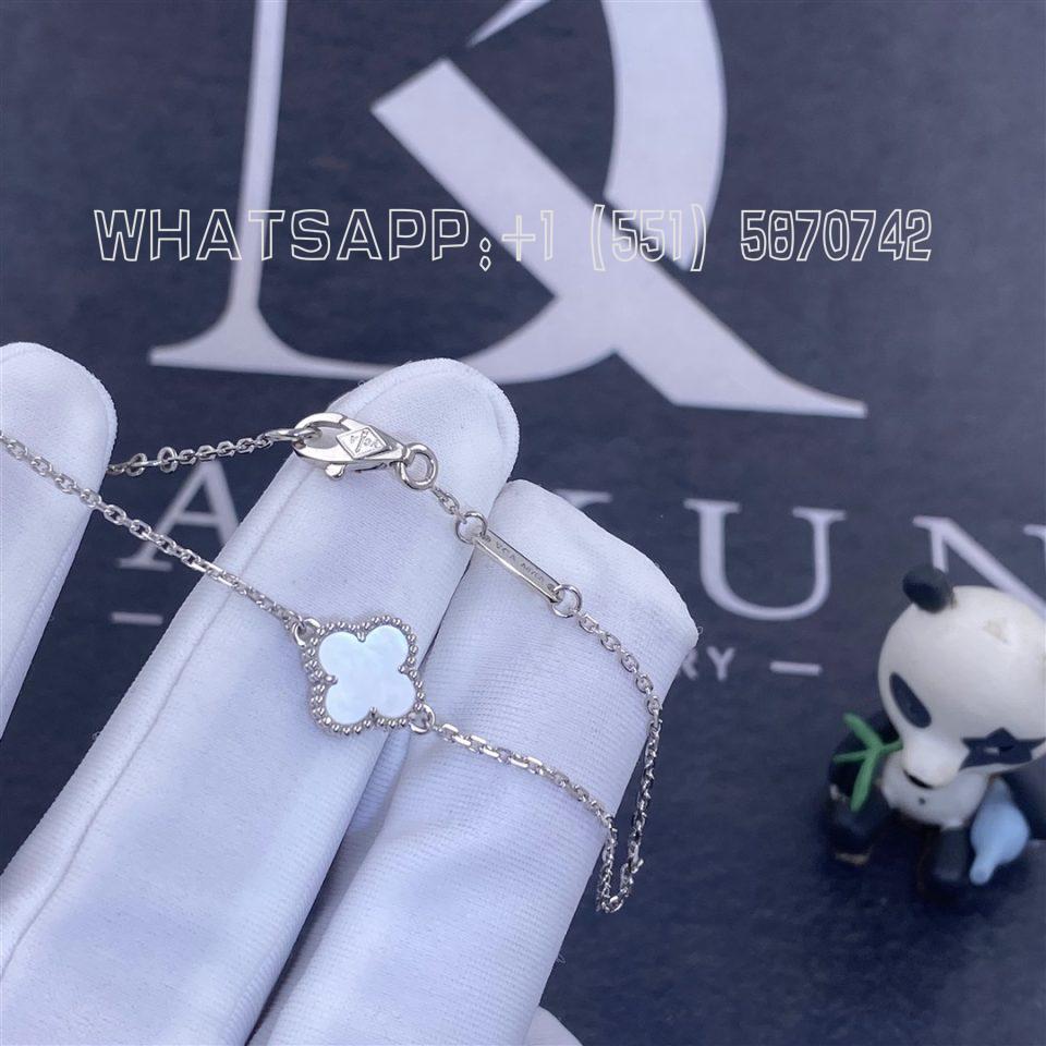 Custom Van Cleef & Arpels Sweet Alhambra Bracelet White Gold Mother-of-pearl