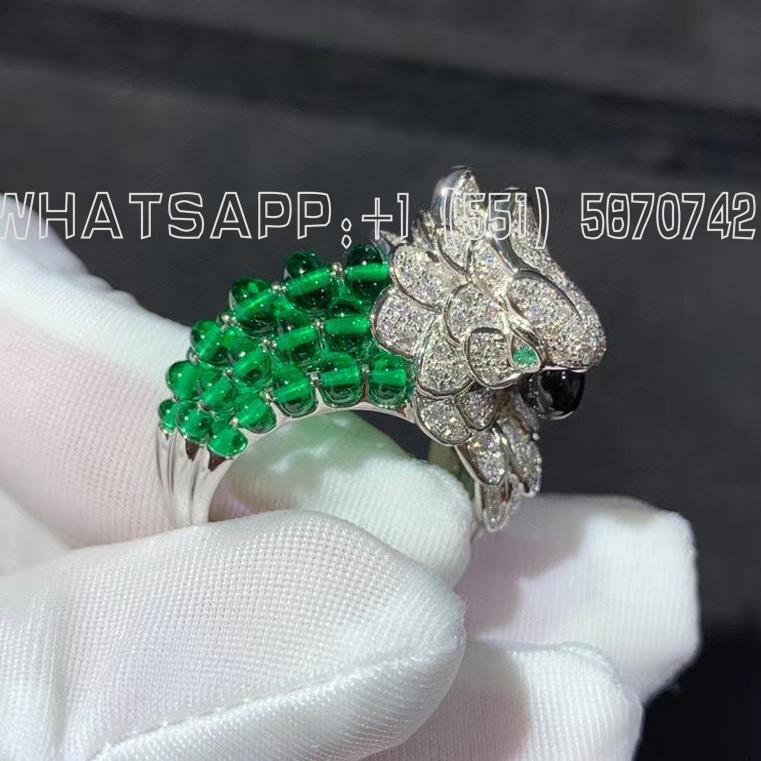 Custom Jewelry Cartier Les Oiseaux Libérés Parrot Ring White Gold with Emeralds Beads