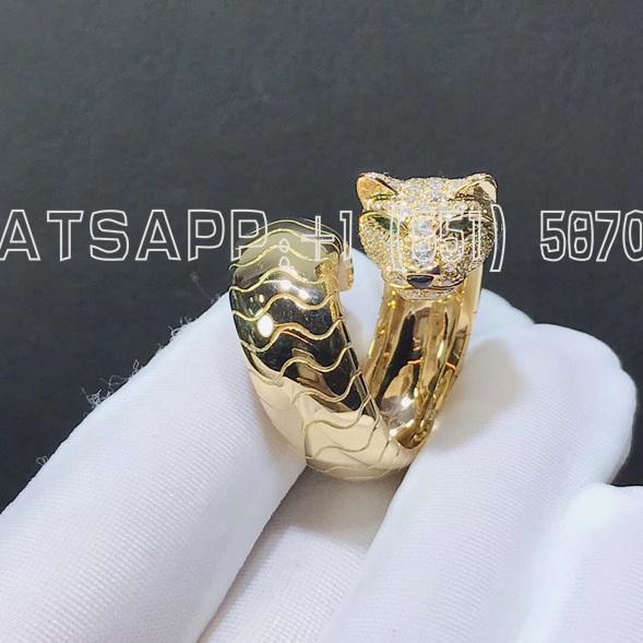 Custom Jewelry Cartier Panthère De Cartier Yellow Gold Pave Diamond, Emerald & Onyx Bypass Ring N4224200