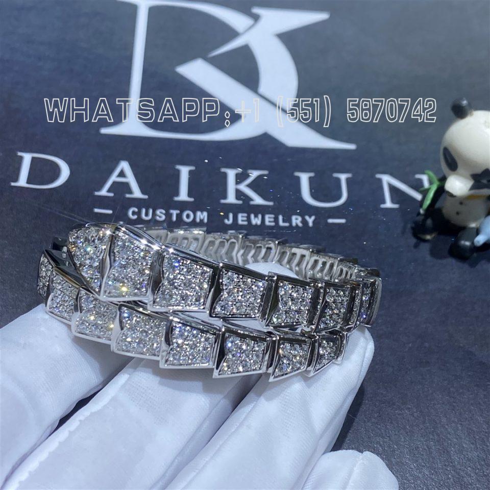 Custom Bulgari Serpenti Viper One-coil Bracelet in 18k White Gold Set with Full Pavé Diamonds 345201