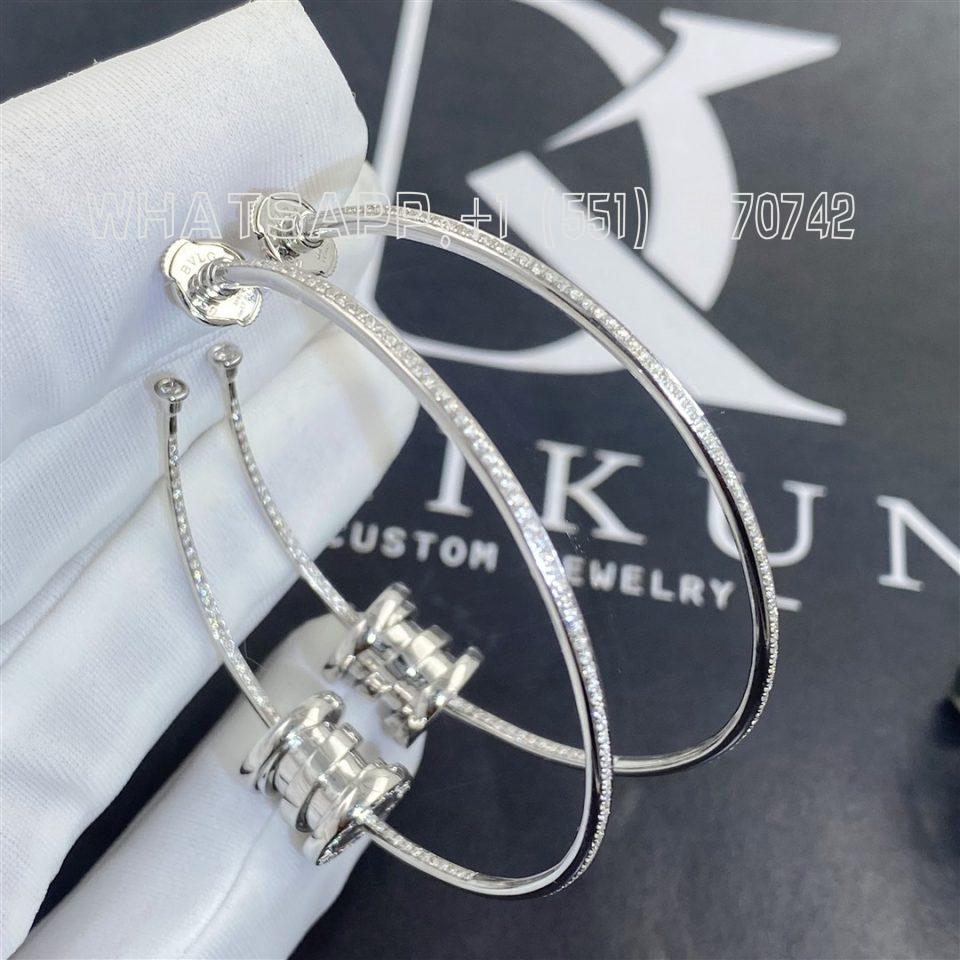 Custom Jewelry Bulgari B.zero1 large hoop earrings in white 18K gold with pavé diamonds in the spiral section 357760
