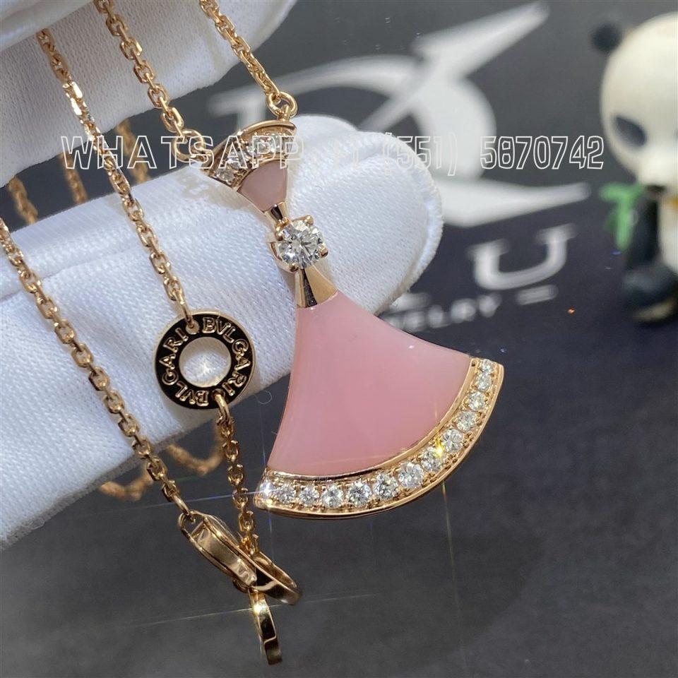 Custom Jewelry Bulgari Divas’ Dream Necklace With Pink Opal Pendant Pavé Diamonds 354340