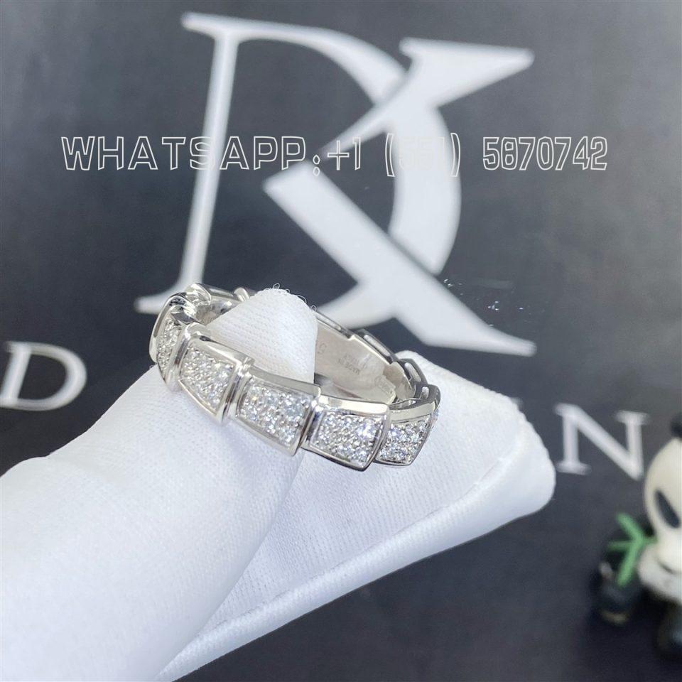 Custom Jewelry Bulgari Serpenti Viper in 18K White Gold and Diamond Pavé Ring AN857940