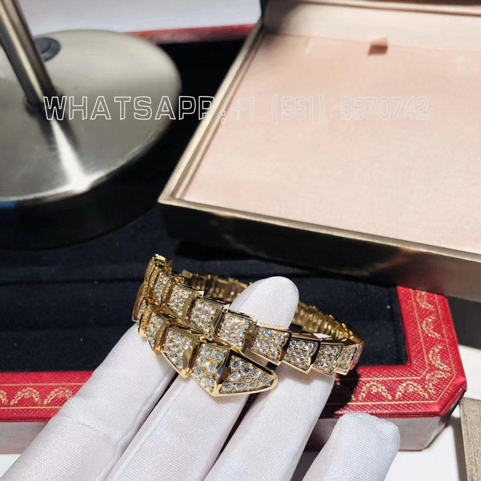 Custom Jewelry Bulgari Serpenti Viper One-coil Bracelet in 18k Yellow Gold Set with Full Pavé Diamonds