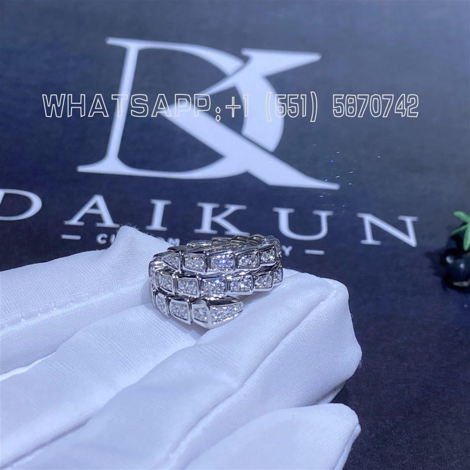 Custom Jewelry Bulgari Serpenti Viper Two-coil in 18k White Gold Ring, Set with Pavé Diamonds 357266