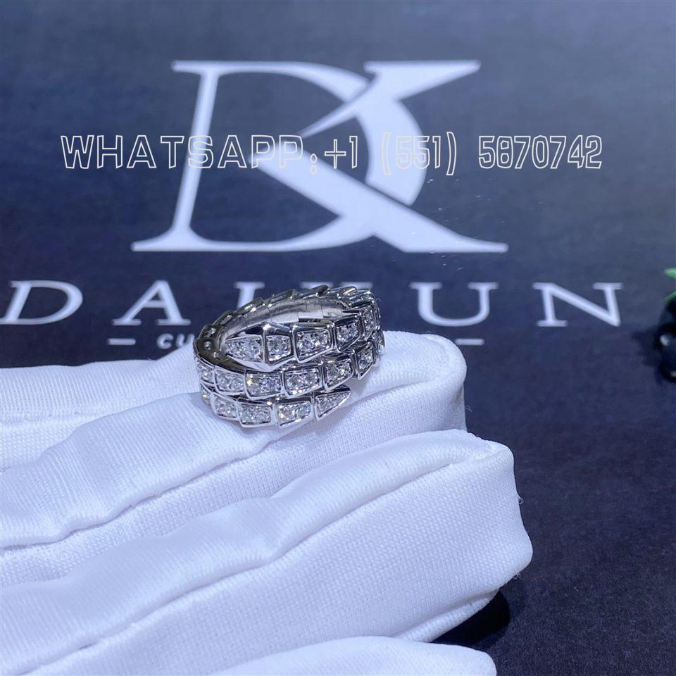 Custom Jewelry Bulgari Serpenti Viper Two-coil in 18k White Gold Ring, Set with Pavé Diamonds 357266